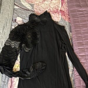 Caribbean Queen Black Long Sleeve Top with Layered Petal Applique